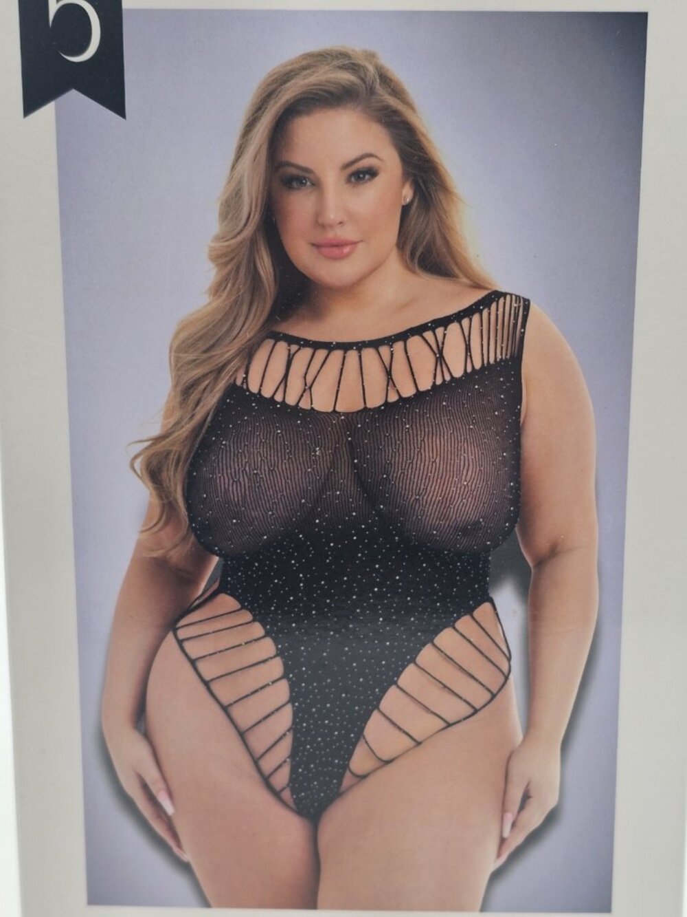 Baci Lingerie Women's Queen Size 14-18 Black Lace Sheer Sexy Diamonte Bodysuit